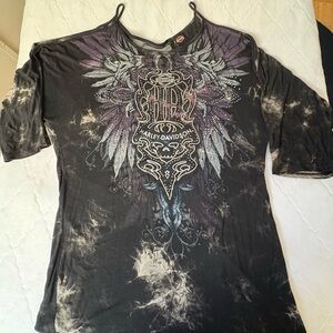Harley-Davidson Black and Purple Women's Top